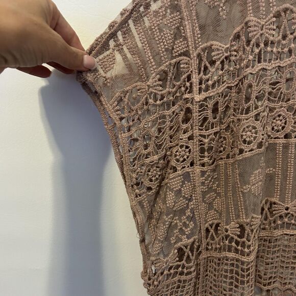 Bobeau Shirt Womens 3X Taupe Crochet Lace Sheer Tunic Cover Up Beach Boho Kimono - Picture 5 of 12